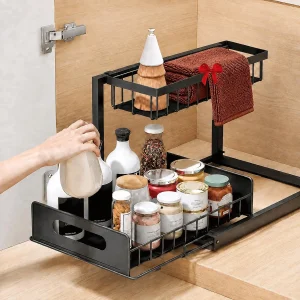 Under Sink Organizer 2 Tier Expandable Metal Cabinet Storage with Sliding