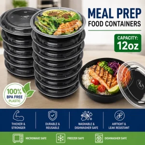 D Mart 12oz Round Meal Prep Food Containers BPA Free Reusable Storage Boxes