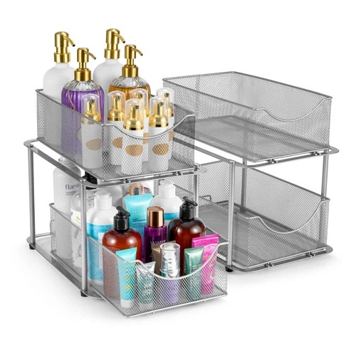 Sorbus 2 Sets of 2 Tier Metal Under Sink Organizer for Bathroom, Kitchen, Str...